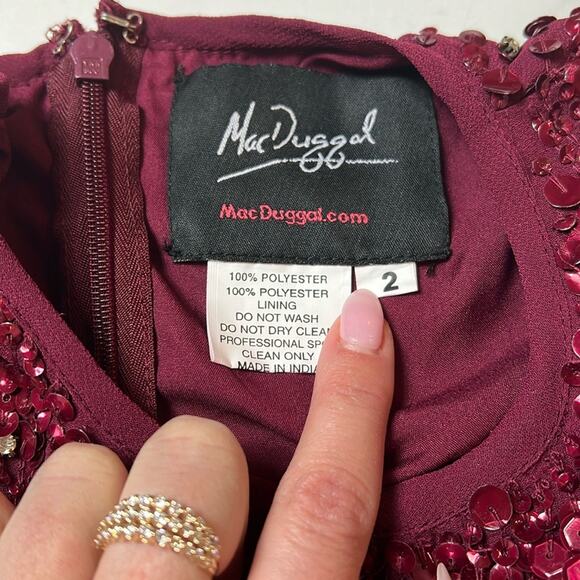 MAC DUGGAL 10509 Sleeveless High Neck Beaded Sheath Midi Dress Burgundy 2 NEW - Picture 7 of 9